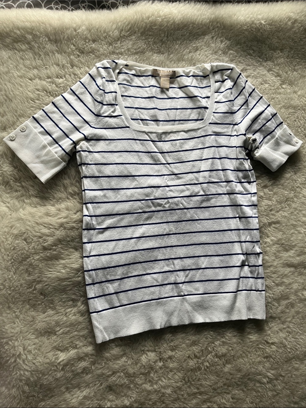 Banana Republic Scoop Neck Short Sleeve Striped sweater- White & Navy